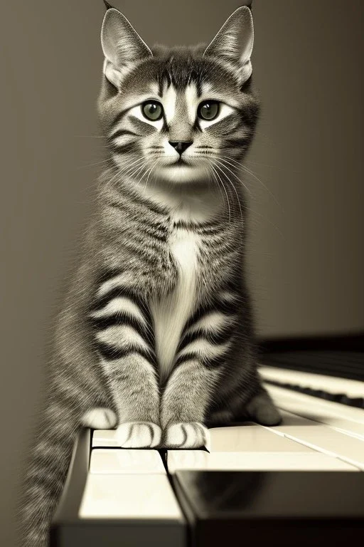 A young beautiful cat, portrait, is playing on a piano, in Vienna,