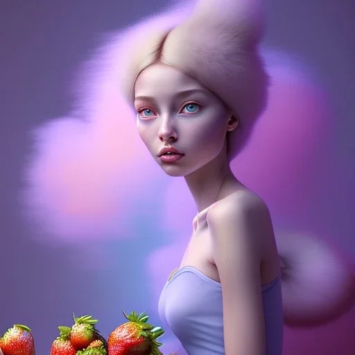 pixar style,realistic painting of a beautiful girl and a jar jam marmelade,volumetric blue clouds,pink sky environment and flying strawberries in background, volumetric lighting,dramatic lighting, detailed digital painting, extreme dense and fine fur, anime, ornate, colour-washed colors, elegant, small minutiae, tiny features, particulars, centered, smooth, sharp focus, renderman gofur render, 8k, uhd, detailed eyes, realistic shaded volumetric lighting,caustics,backligh