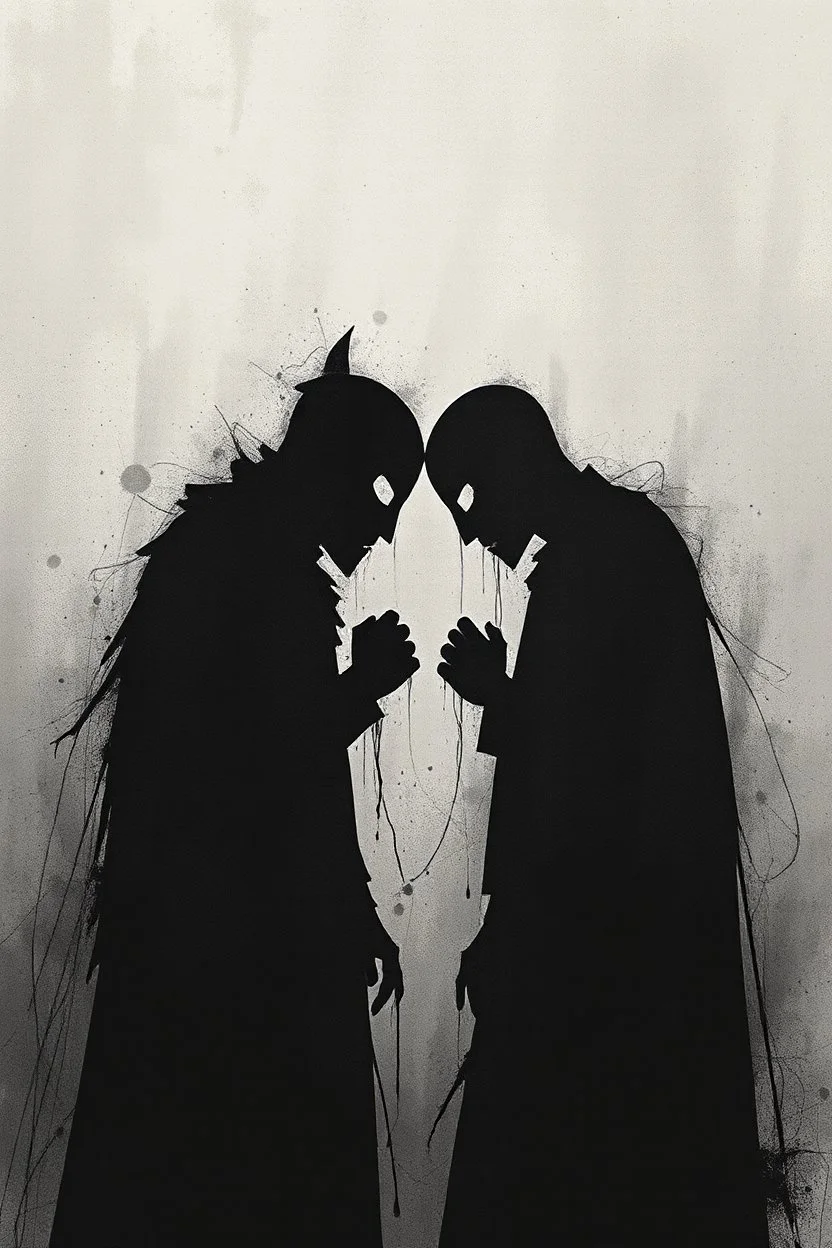 a distressing, abstract image of two shadows preparing to fight to the death