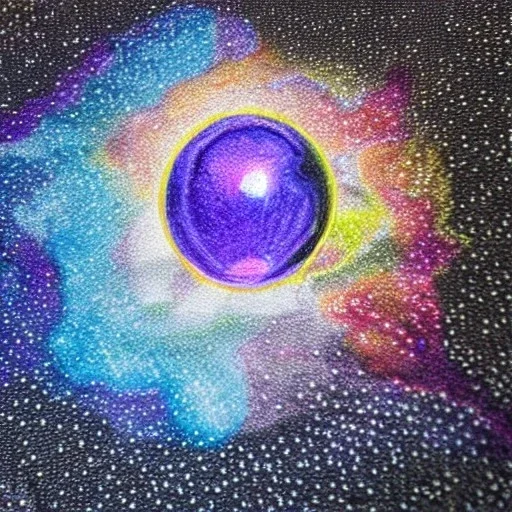 melted crayon drawing of crystal ball on embroidered cloth, galaxy and milky way inside crystal ball, 8k resolution, high-quality, fine-detail, ornate, baroque, muted colors, intricate, digital art, detailed matte, volumetric lighting, illustration, octane render,