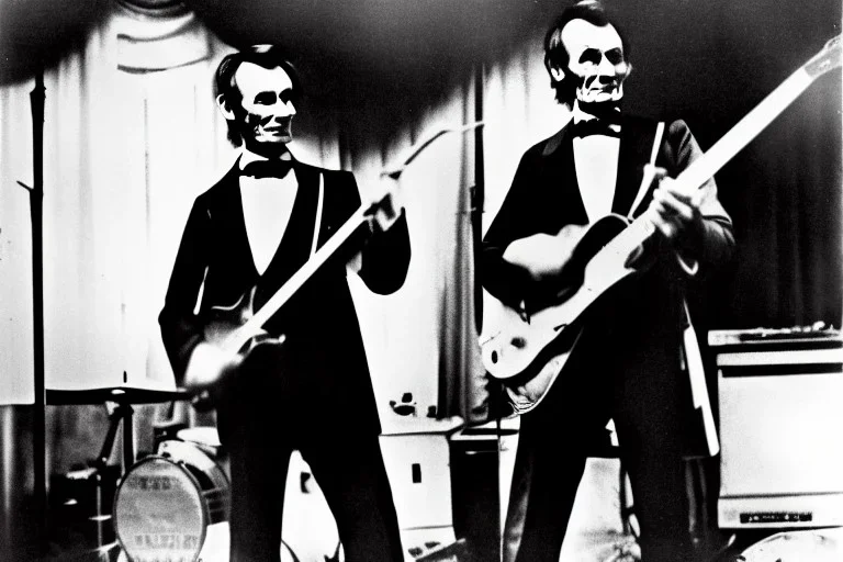 Abraham lincoln playing solo lead guitar for a rock band in 1974