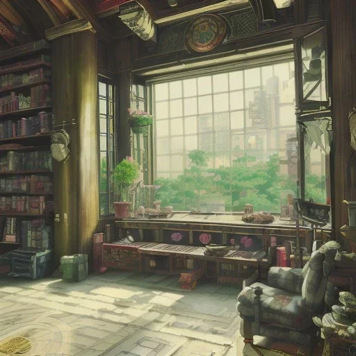  Living room with a big full wall window view on Gotham city , gothic architecture,interior design,point of perspective,by Jean Baptiste Monge, Epic cinematic, brilliant stunning, intricate, meticulously, detailed, dramatic atmospheric, maximalist digital matte painting