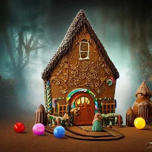 an intricate hobbit-style gingerbread house with rainbow sprinkles, frosting, candy, 8k resolution, centered, high-quality, ultrafine-detail, digital art, flickering light, detailed matte, volumetric lighting, illustration, 3D octane render, brian froud, howard lyon, ben goossens, George Grie, greg rutowski, alphonse mucha