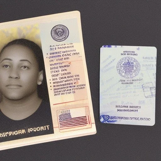 full view of a realistic, United States passport card with photo of person, transparent background.