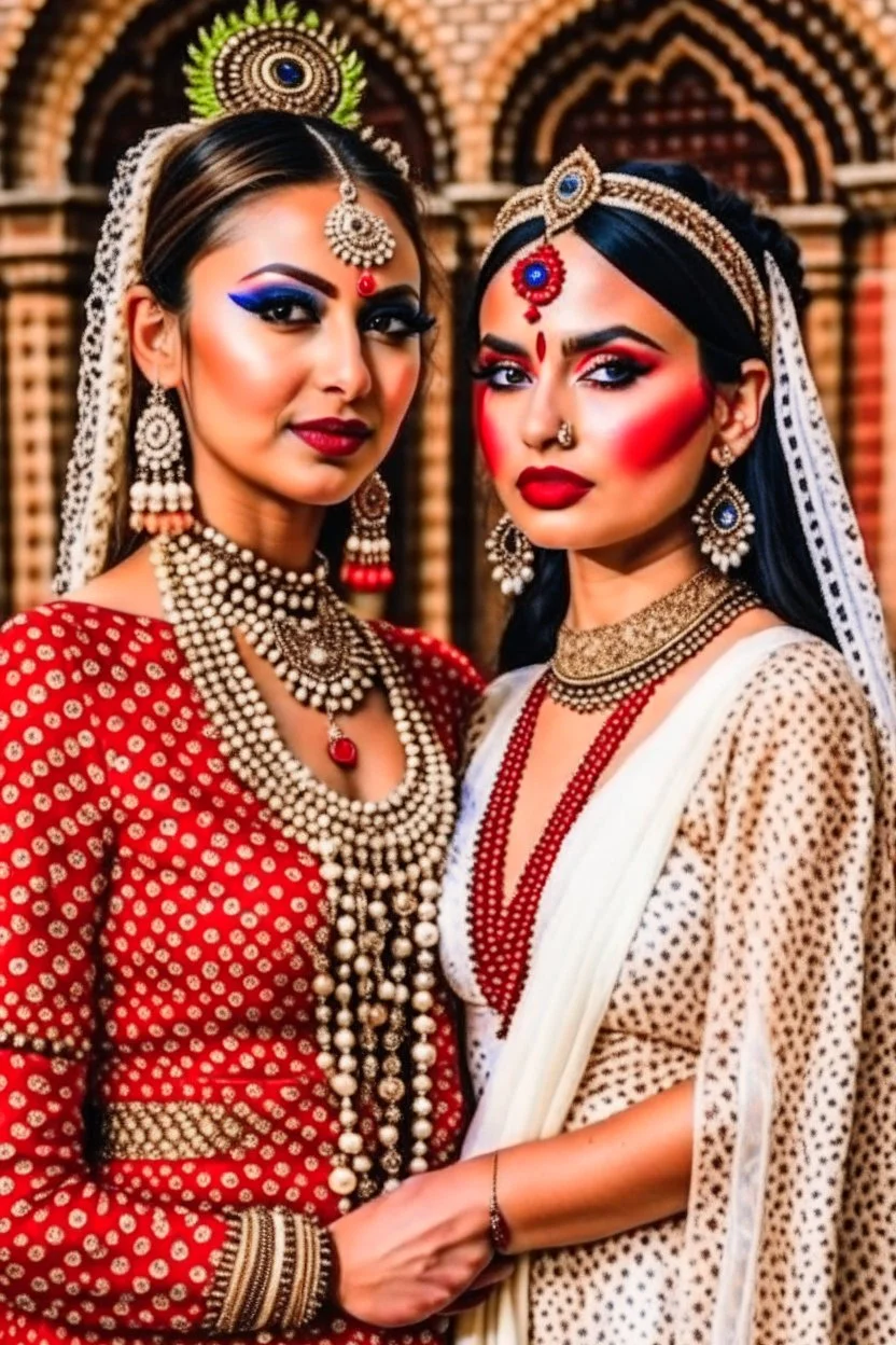 Indian and European brides are posing for magazine photoshoot