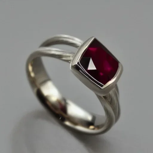 ruby signet ring with braided tungsten and titanium, braided band, brushed steel, men's jewellery