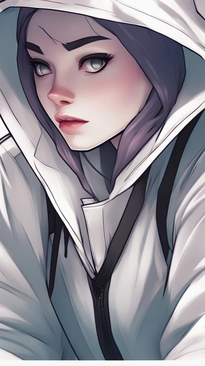 a close up of a person wearing a hoodie, artgerm on artstation pixiv, artgerm. anime illustration, artgerm comic, artgerm and lois van baarle, wlop | artgerm, trending artgerm, style of artgerm, extremely detailed artgerm, spider-gwen, spider - gwen