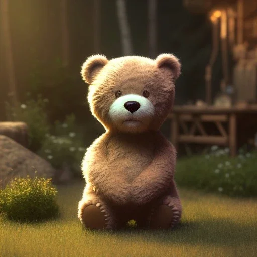 pixar art style of teddy bear in native environment, monotone color, full body, by mobeius, au naturel, hyper detailed, digital art, trending in artstation, cinematic lighting, studio quality, smooth render, unreal engine 5 rendered, octane rendered, art style by klimt and nixeu and ian sprigger and wlop and krenz cushart