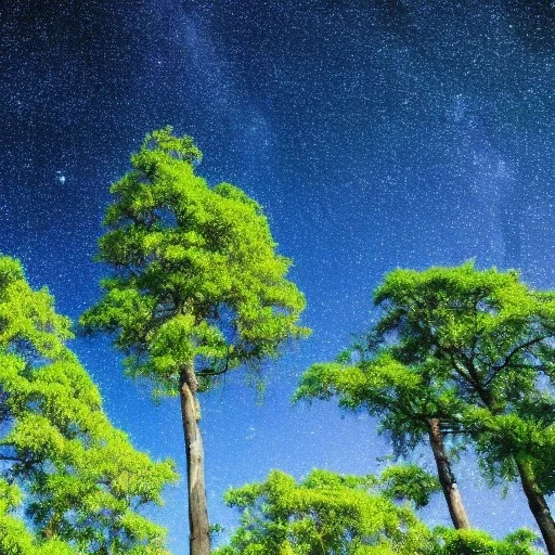 lush trees against a stary sky