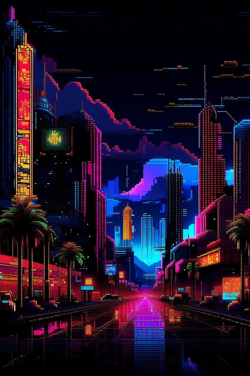 Las Vegas, cyberpunk, pixel art style, dramatic lighting, pixel art