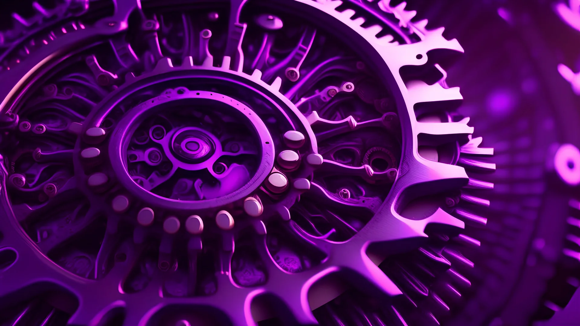 a giant cog, purple tones, dreamy, psychedelic, 4k, sharp focus, volumetrics, trippy background