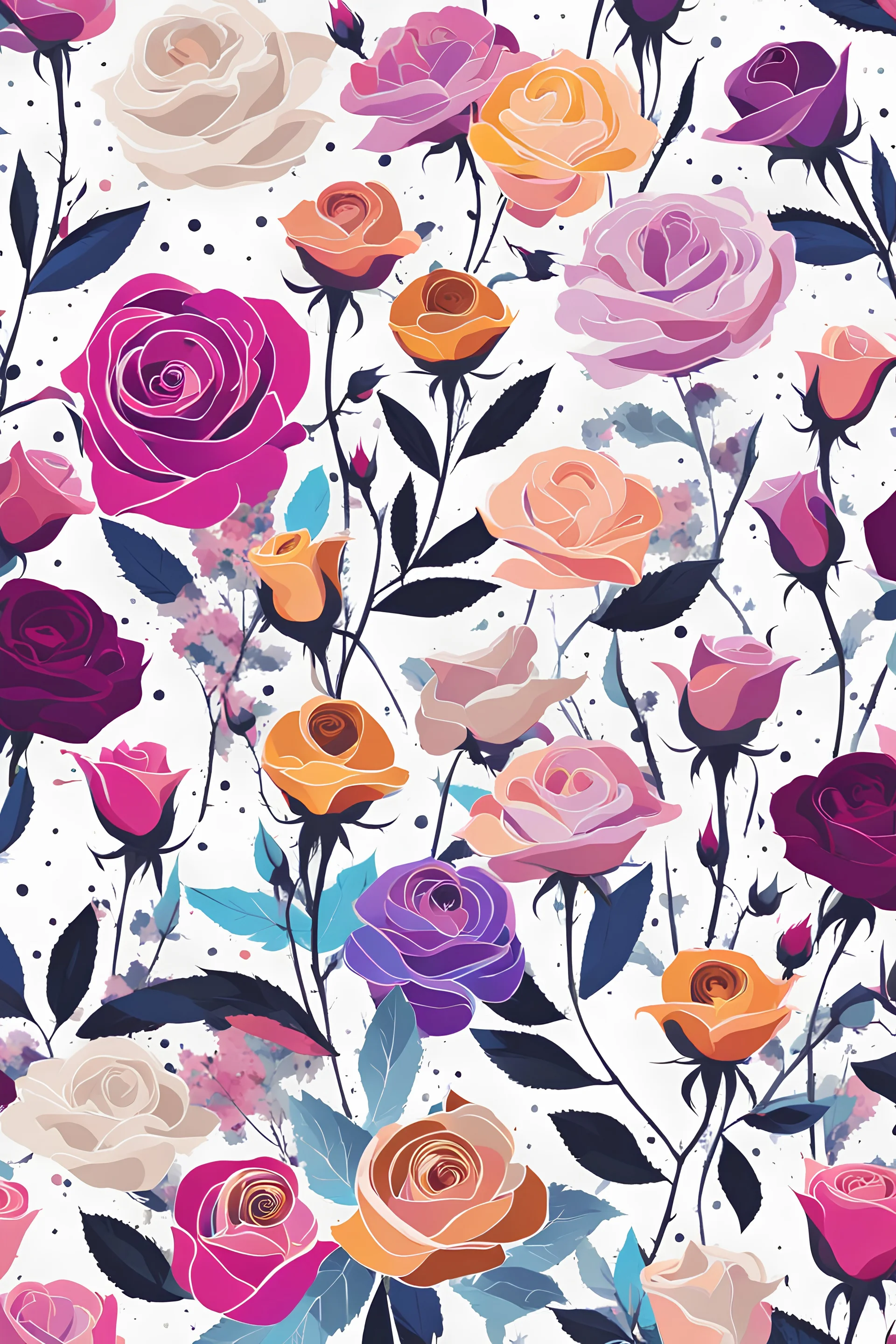 /imagine prompts: template design with colourful, floral pattern stylish, flowers, roses and thorns in dotted-spot, realistic photo