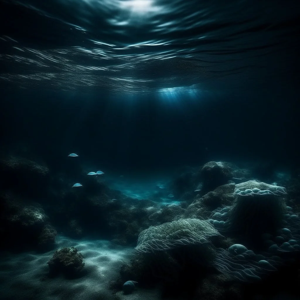 underwater images in a deep dark icy sea