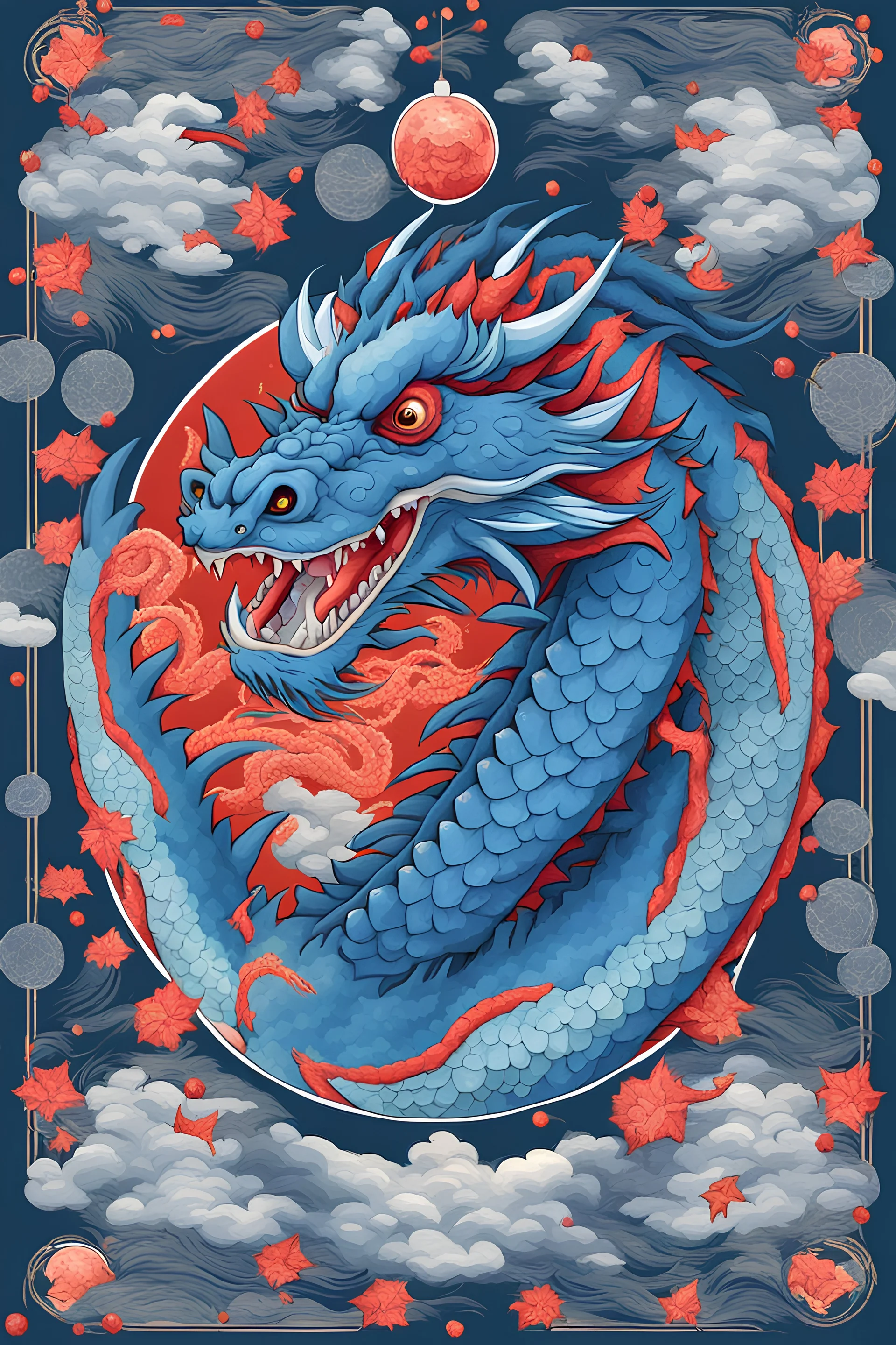 Long Blue Dragon Illustration in the New Year