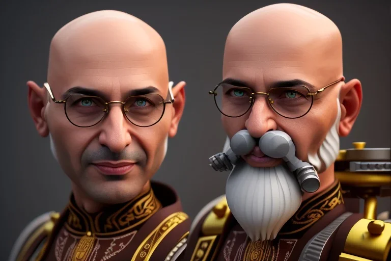 portrait of a bald and shaved Atul Bhardwaj building lego, steampunk, brown eyes, no facial hair, steampunk, unreal 5, octane render, cinema4d, dynamic lighting, soft lighting, 4k, redshift render, highly detailed, hyper realistic