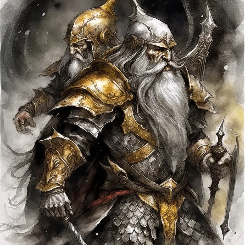 dark armour, hell, watercolour, artistic, illustration,