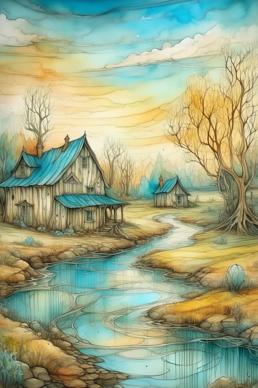 The place where the Dream and its followers live. Watercolor, fine drawing, beautiful van gogh landskape, pixel graphics, lots of details, pastel aqua colors, delicate sensuality, realistic, high quality, work of art, hyperdetalization, professional, filigree, hazy haze, hyperrealism, professional, transparent, delicate pastel tones, back lighting, contrast, fantastic, nature+space, Milky Way, fabulous, unreal, translucent, glowing