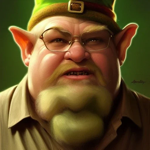 portrait of a old,fat, elf man,leprechaun, low beard,hat,elegant,highly detailed, digital painting, artstation, concept art, cinematic lighting, illustration, 8k art by artgerm and greg rutkowski and alphonse mucha,Craig Mullins