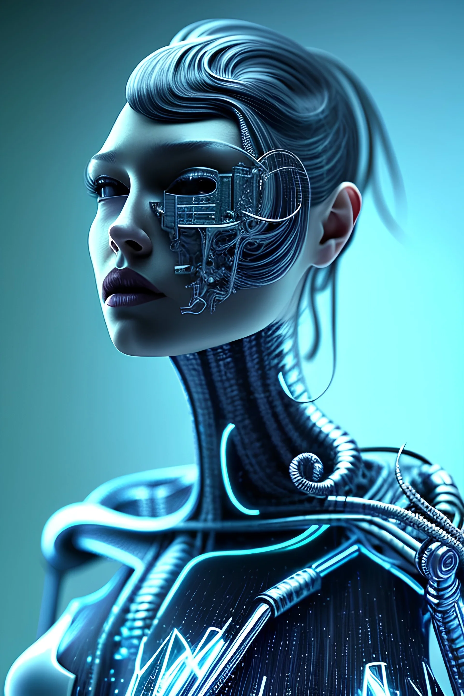 cyberpunk77, tron, girl, danding , body portrai, perfekt face, hr giger