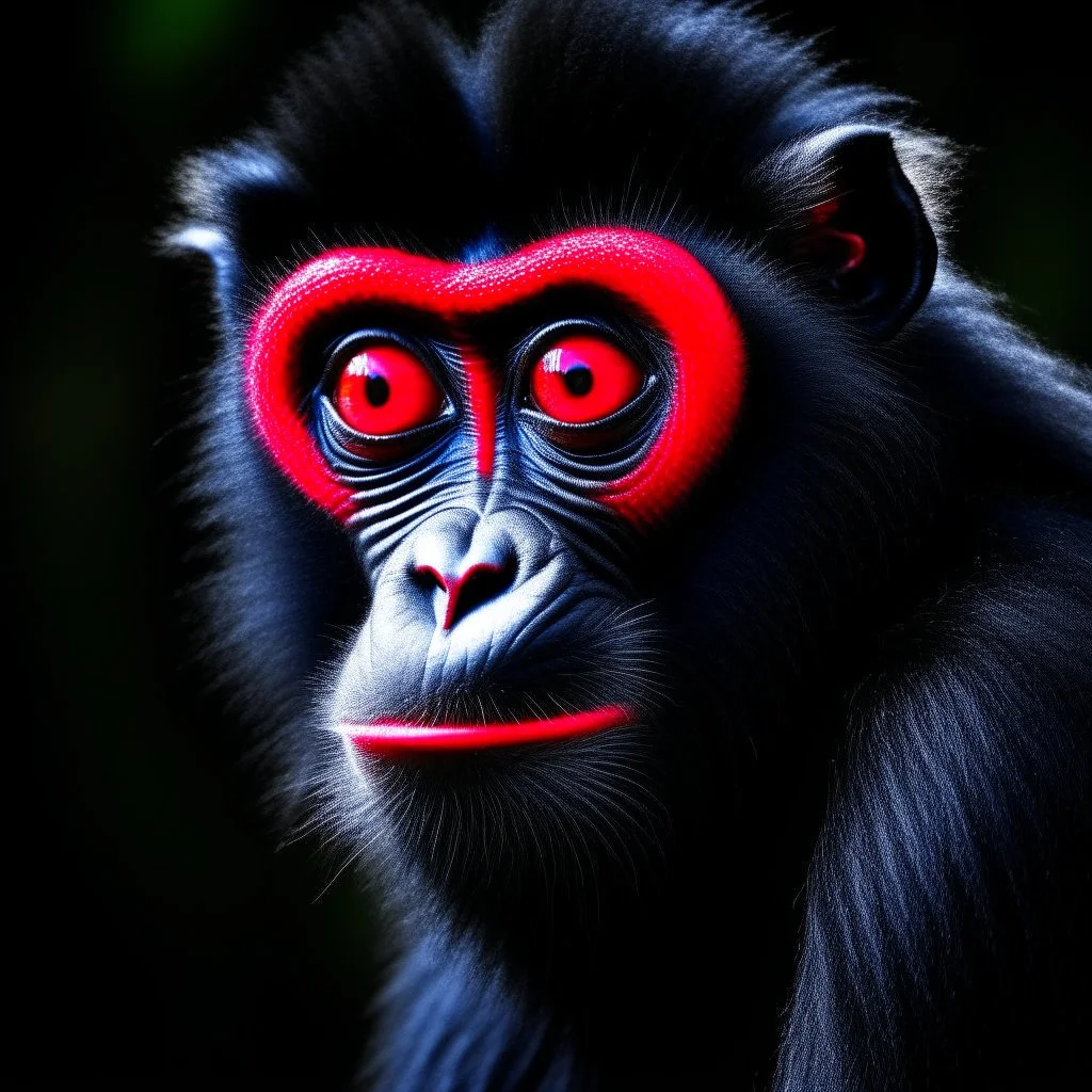 black monkey with red eyes and horn