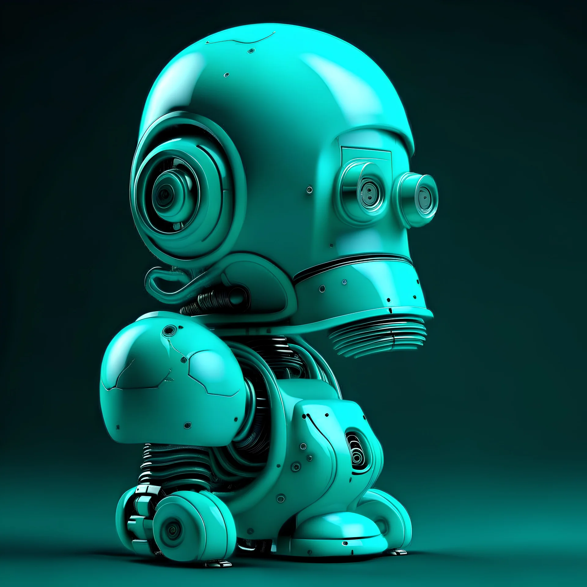 an old robot, turquoise, breathing