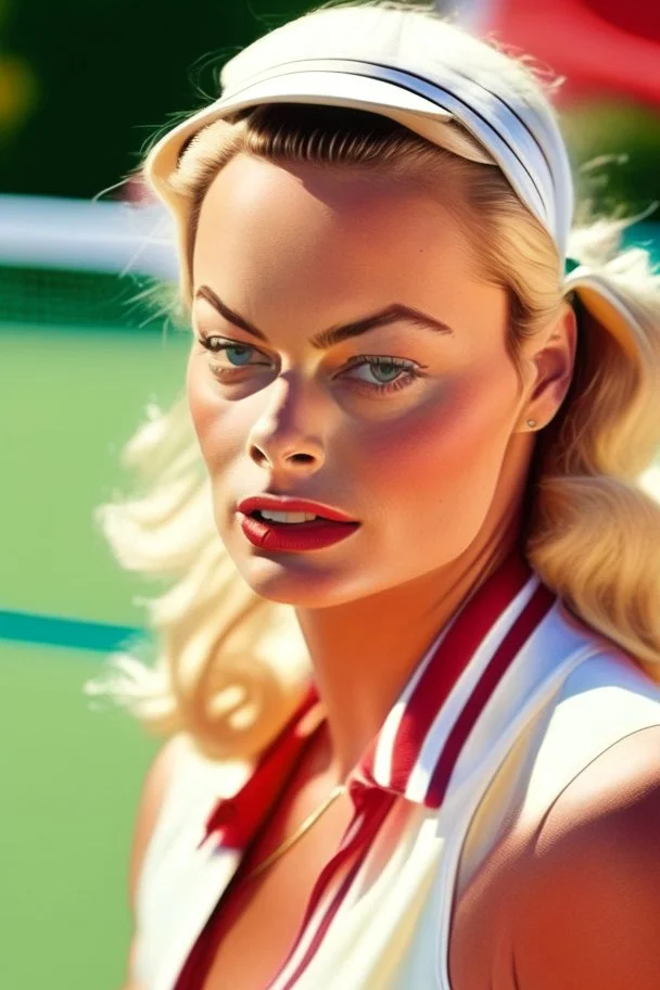 Margot Robbie as a tennis sport woman in play ground