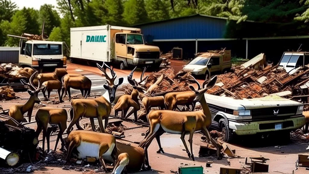 the deceased fawn's family deer raid moving truck company parking lot making a lot of destruction like mobster style