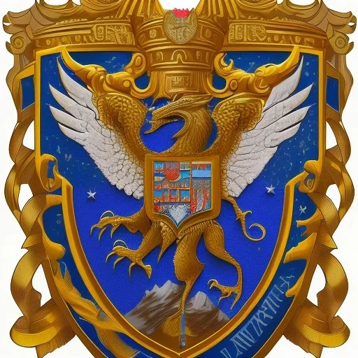 coat of arms of a city in the moutains, very detailed