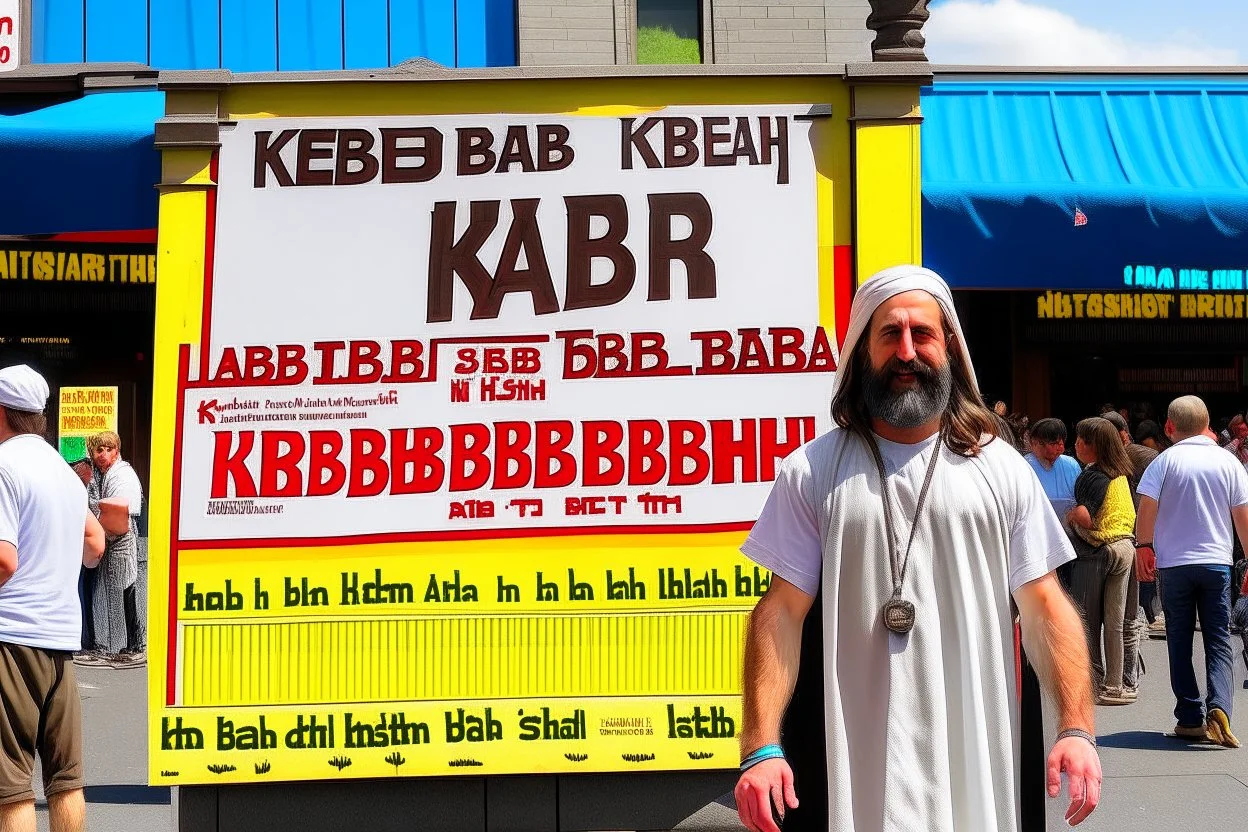 Jesus Christ is holding a big sign that says "Kebab Brothers was here"