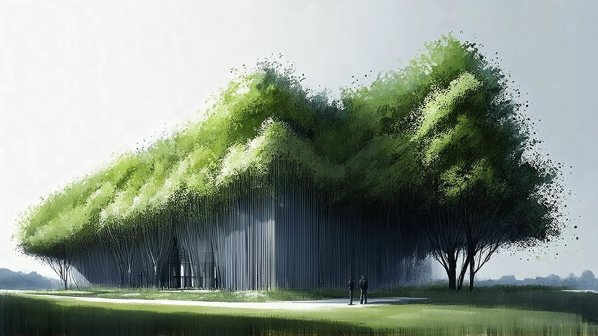 Morphology Form: Sector Operation: Twined Program: Park Scale: Extralarge Modifiers Random: Ethereal Context: Ruin-like Architect: Peter Zumthor Architectural Style: Minimalist Material/Texture: Nano-materials Visualization Visualization Style: Watercolor Representation: Per