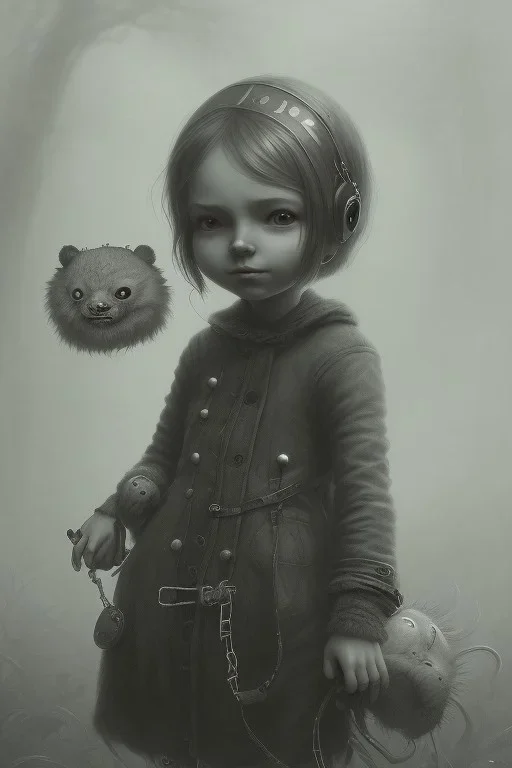 cute girl and litlle monster, Style John Kenn Mortensen,