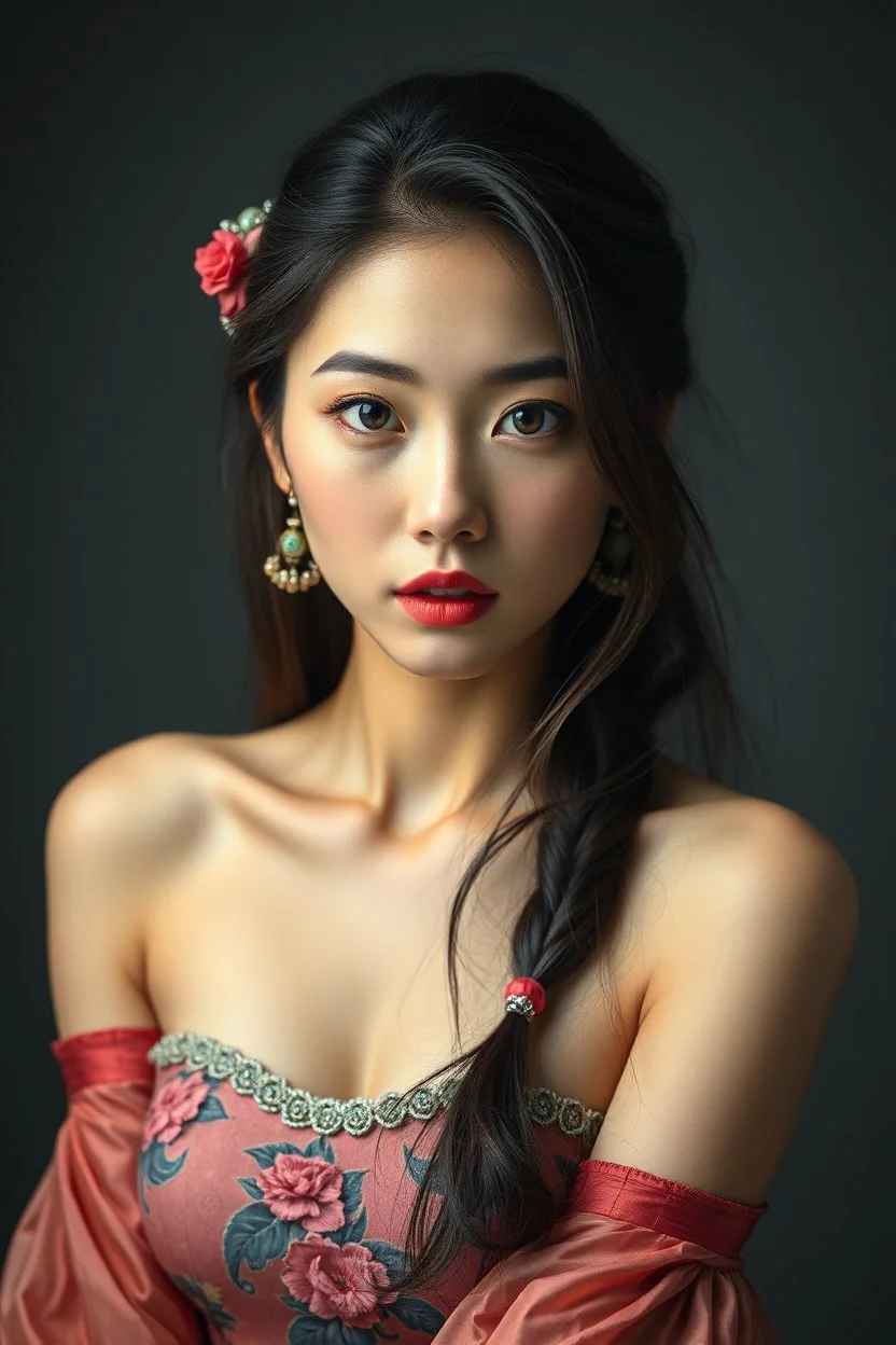 A woman Korea full body , looking at the viewer, studio photograph, very aesthetic, highly detailed, brilliant composition, hyper realistic, photorealistic, subsurface scattering matt painting