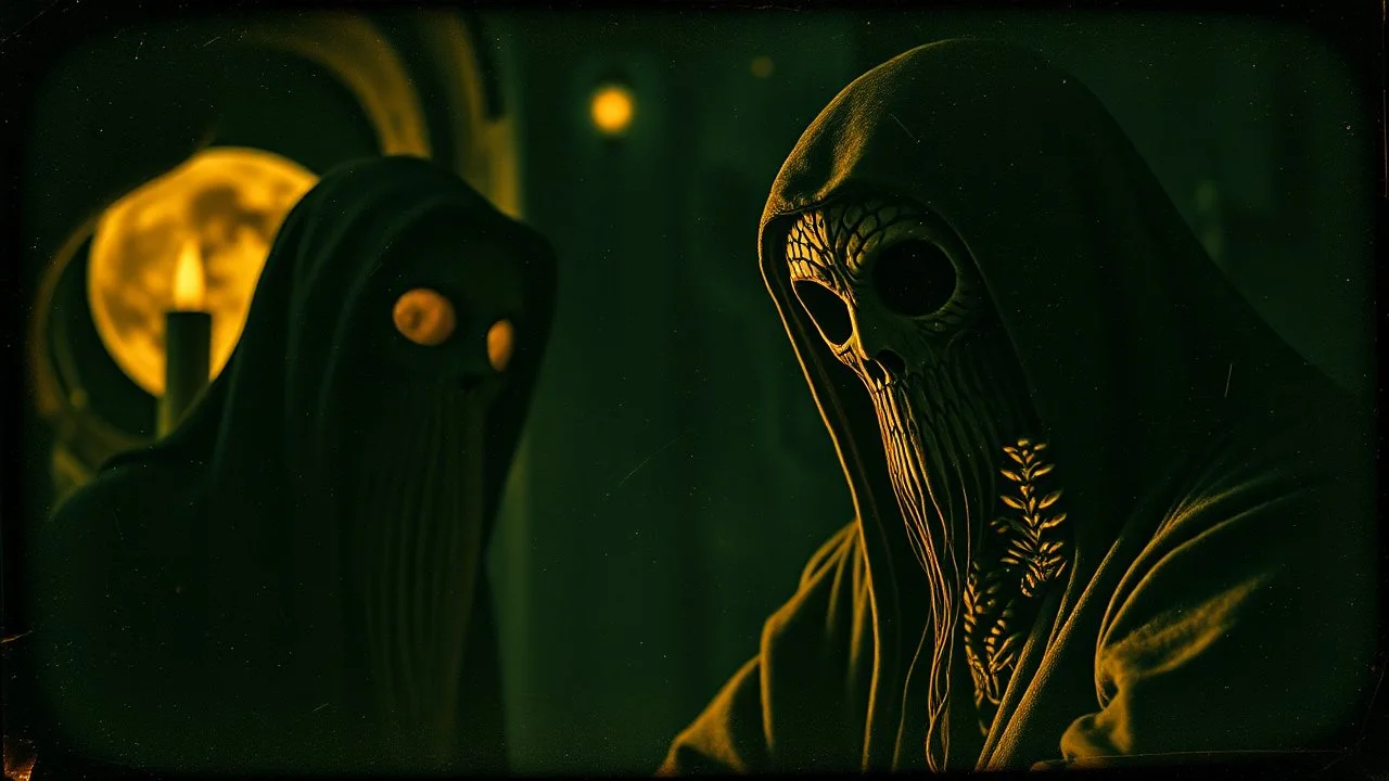 Daguerrotype close up some mysterious figures, odd background, cinematic, Hieronymus Bosch Max Ernst ambient light, by Minicavio Quollati and Marlost Endgulp, Amano, Botticelli, Alphonse Mucha