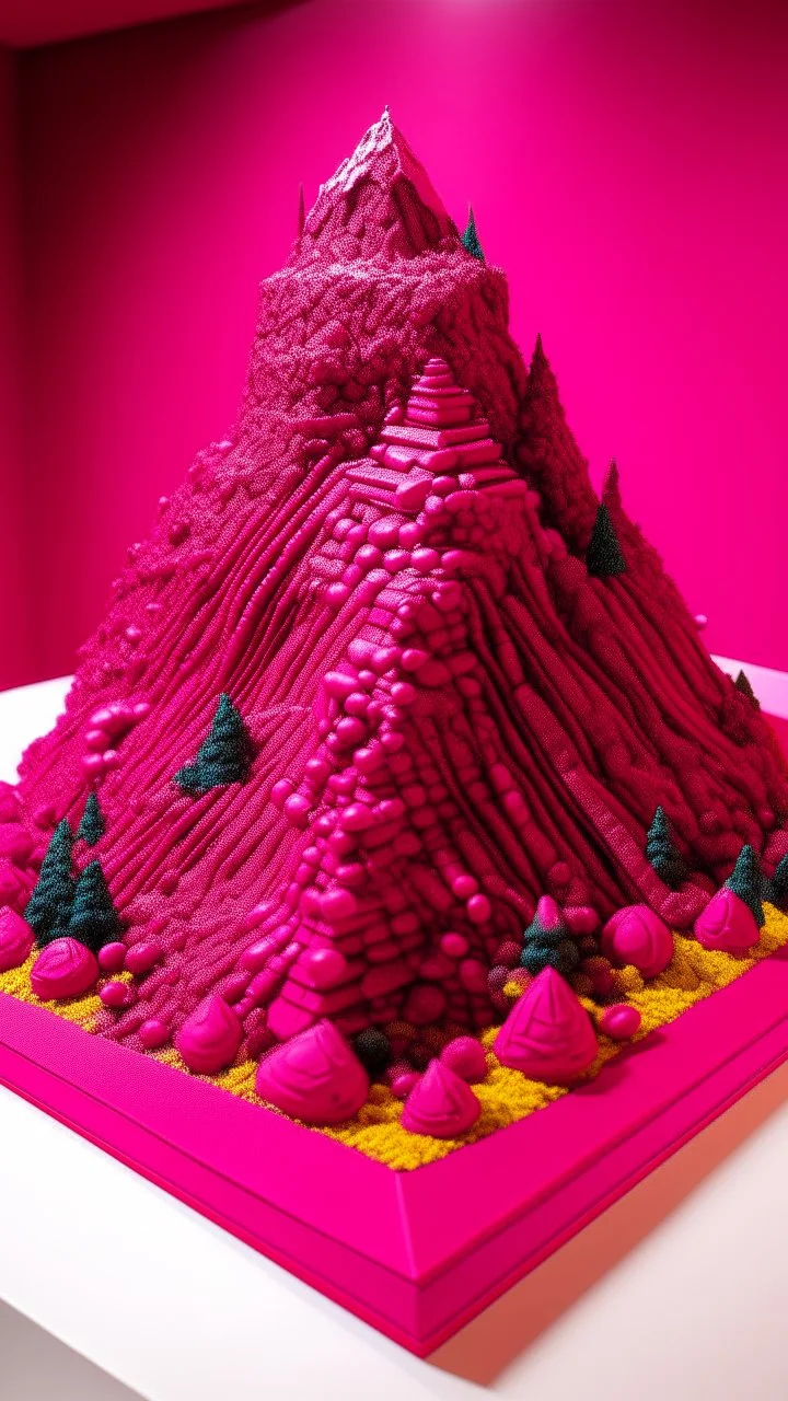 A magenta mountain made out of batteries designed in Mehndi design painted by Leonardo da Vinci