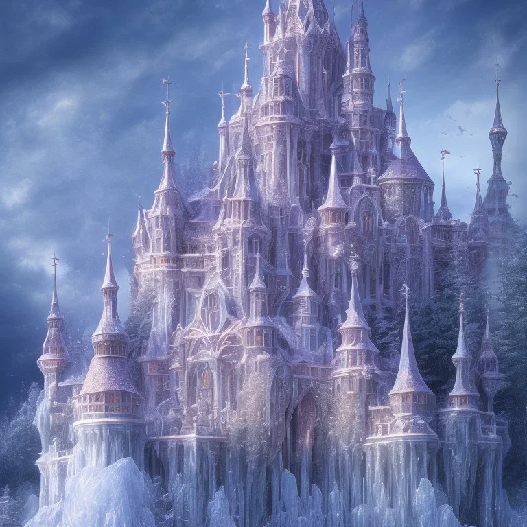 bright transparent, crystal ice castle