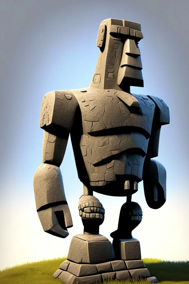 moai easter island golem robot with arms photorealistic