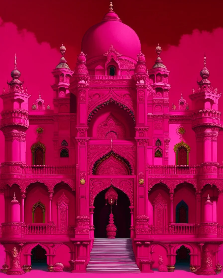 A magenta casino themed Indian palace painted by Alan Sorrell