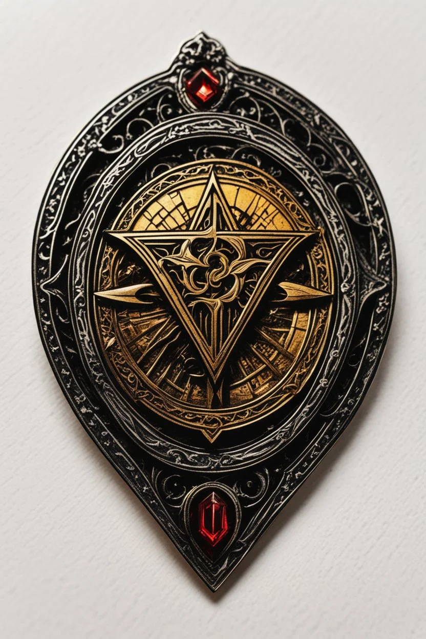 arcane symbol of an ancient Catalan vampire coven , in the form of highly detailed, ornate lapel pin, in the graphic novel style of Bill Sienkiewicz