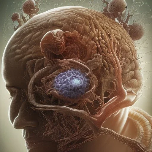 parasitic leech attached to the brain, high quality, high detail, portrait