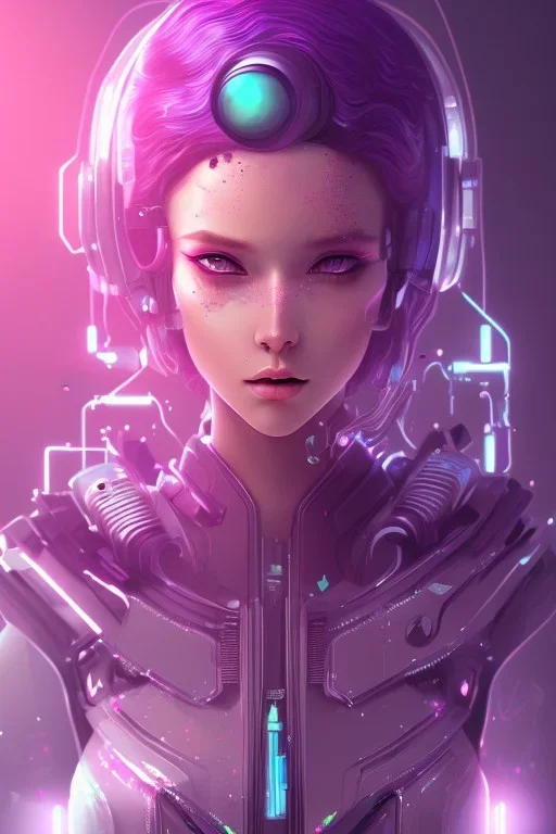 girl cute cyberpunk, purple tones, high lighting