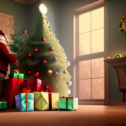 pixar style rendering, volumetric interior of old home with xmas tree is the background,peter billingsley is a chubby kid with glasses, gripping a single Dark red soap bar, ((brown))argyle sweater,