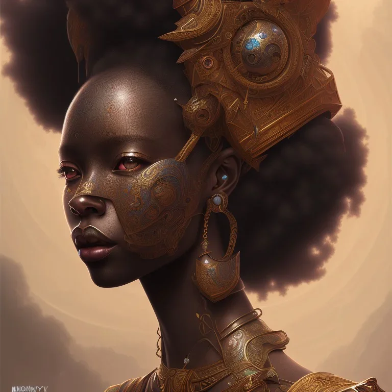 sango fantasy, fantasy magic, intricate, sharp focus, illustration, highly detailed, digital painting, concept art, matte, masterpiece head sexy view black African beauty black afro hair space lady black carp skin African space night