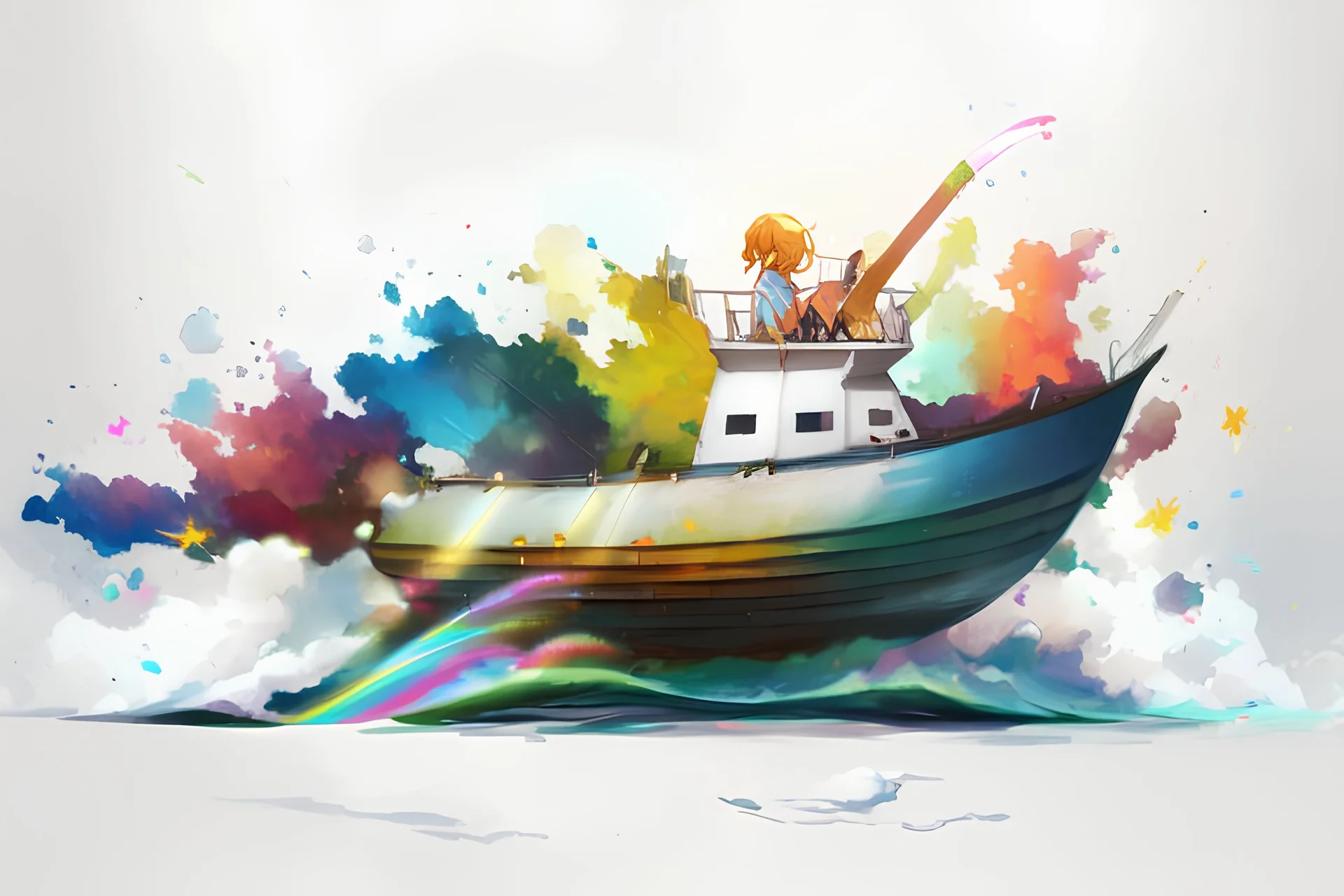 Boat on the water rainbow colors