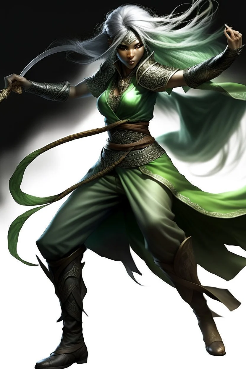 female Shadar-Kai wielding a Whip a whip made out of black thorns