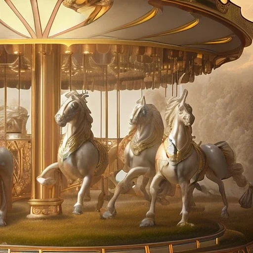 character render of a carousel horse with bar under glass dome, 1800s, chiaroscuro lighting , 8k UHD, beautiful, realistic, matte painting, centered, illustration, baroque, muted colors,renaissance, artwork, high-quality, rocco, greg rutowski, howard lyon, brian froud, anne stokes