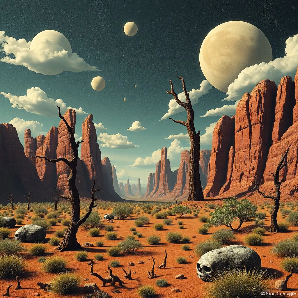 Creepy surreal landscape, Max Ernst, Walton Ford, 8k, 3d