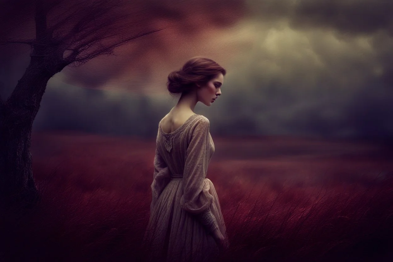 Single image: A Very Beautiful pretty dreamy Lady in eerie beautiful landscape art by Anka Zhuravleva, Sandy Welch, Jane Small, Aliza Razell, Eduard Veith, Joel Robison, Mikhail Vrubel, Ferdinand Hodler, Christoffer Relander, William Timlin, Charles Rennie Mackintosh, John Lowrie Morrison, Sidney Nolan. 3/4 Headshot, Volumetric lighting, 3d, mixed media, Best quality, crisp quality