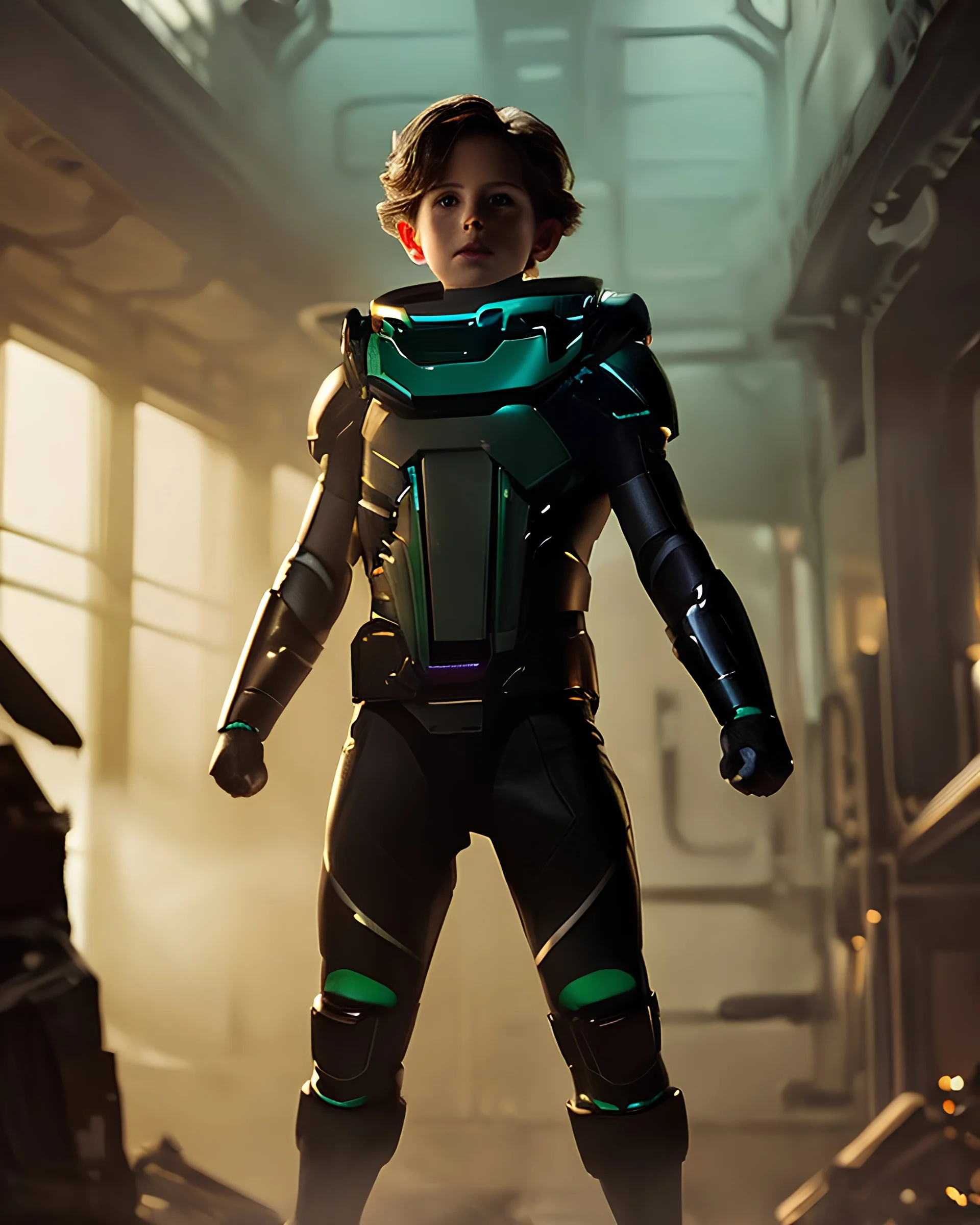 crisp detailed photograph, teen jacob tremblay, wearing green loincloth, outer space, night time, cinematic, dramatic lighting, Sigma 35mm ,Unreal Engine, Greg Rutkowski, Hyperrealism