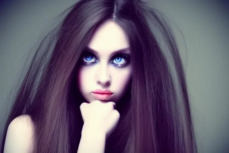 long hair, fashion, beautiful female, huge eyes, life like, whole body, big eyes