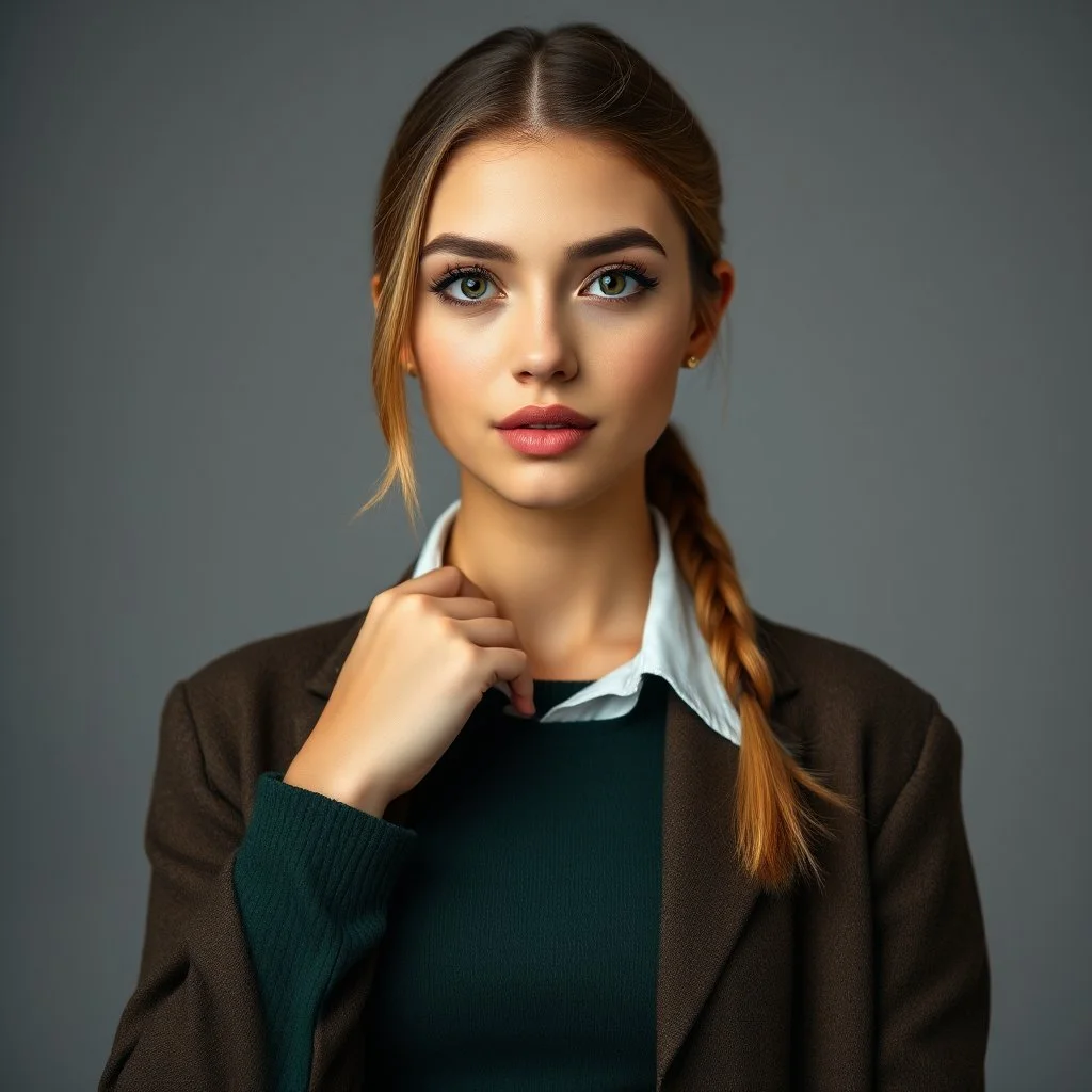 very beautiful girl portrait in modern clothing and makeup